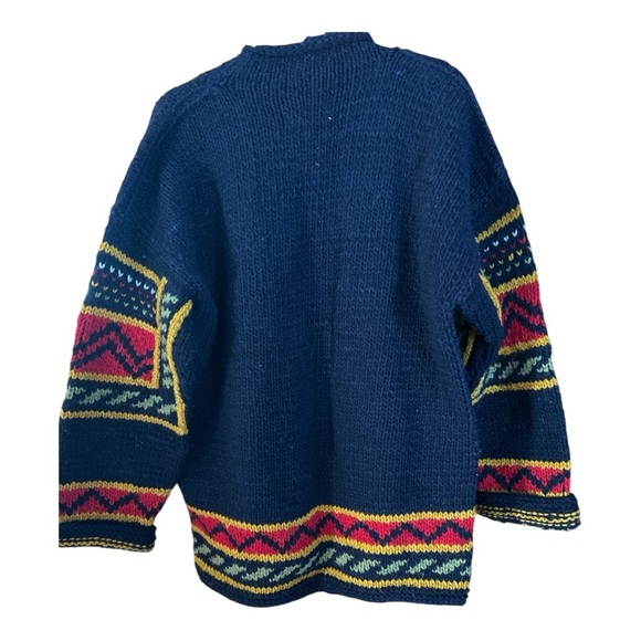 Vintage Hand Knit Wool Sweater Made in Ecuador Chunky Boho Western Aztec XL - Picture 3 of 6